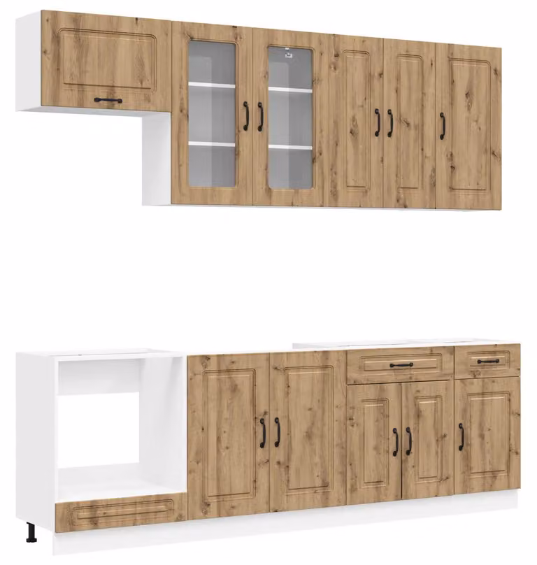 Set da cucina KALMAR, 8 pezzi, realizzato in materiale composito effetto legno "Artisan" color noce