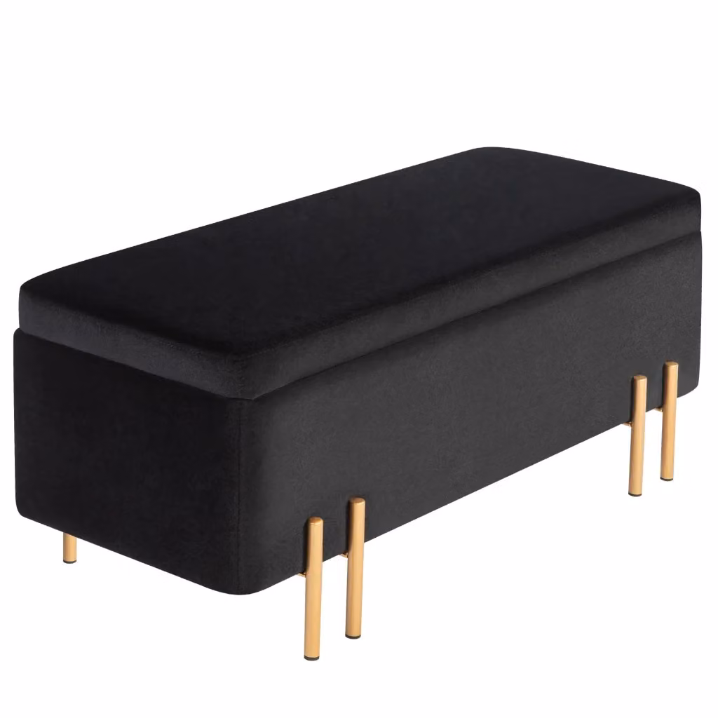 Divano Minimal con cassetti in velluto nero e struttura in metallo e legno, L: 220 cm, P: 40 cm, H: 42 cm – 2