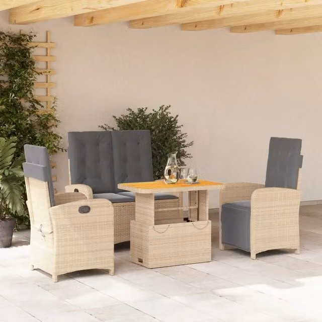 Set da Pranzo da Giardino 4 pz con Cuscini Beige in Polyrattan 3277372