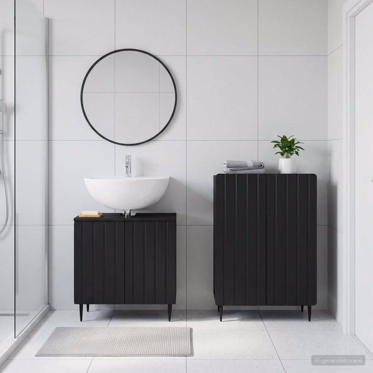Set di mobili da bagno moderno vidaXL ZWOLLE composto da mobile lavabo e mobile contenitore, colore nero opaco