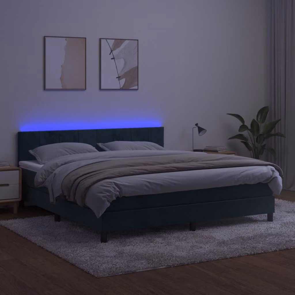 Maison Exclusive - Letto a Molle con Materasso e LED Verde Scuro 160x200cm Velluto