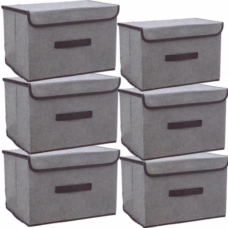 Elzusha - Scatole pieghevoli con coperchio, 6 pezzi, grigio
