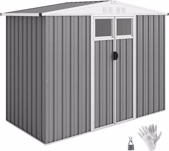 Capanno da Giardino in Acciaio Zincato ¨C zephmum ¨C Grigio Chiaro 246x117x180 cm