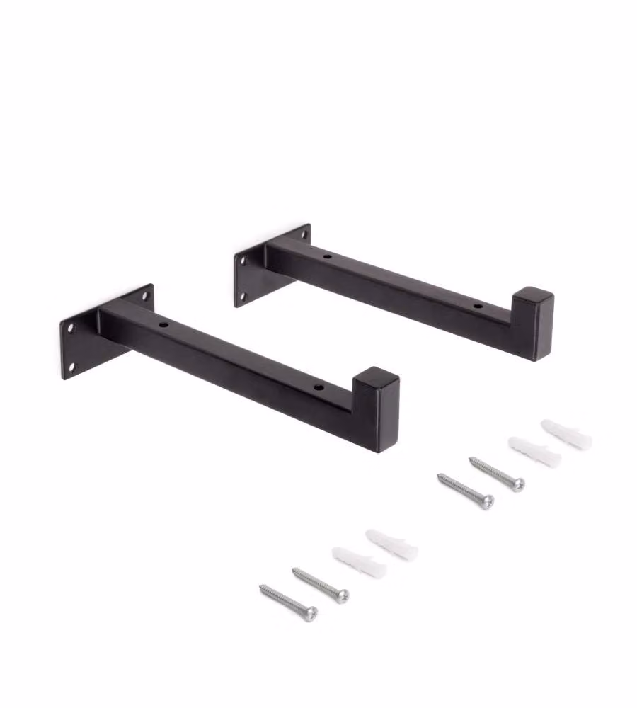 Set di supporti per mensole in legno Emuca con tubo quadro in acciaio nero opaco