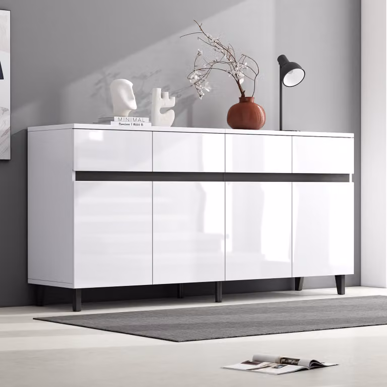 Credenza lucida Merax, cassettiera con 4 cassetti, 2 ante e ripiani regolabili in altezza - Elegante mobile da soggiorno
