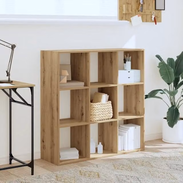 Libreria-Scaffale per Libri-Mobile di Stoccaggio Rovere Artigianale 102x32x102 cm in Legno Multistrato