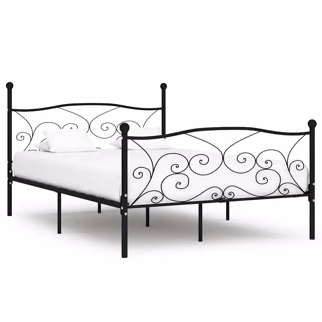 Giroletto con doghe in legno e struttura in metallo nero vidaXL L/P: 140 x 200 cm – 2