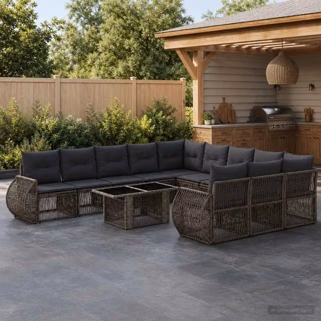 Set Divano da Giardino vidaXL in Polyrattan Grigio e Antracite con Tavolino e Cuscini
