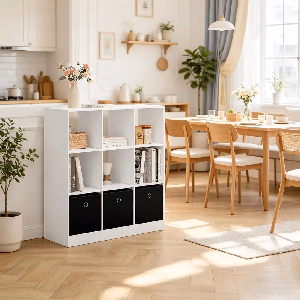Libreria a cubi REDOM con 3 cassetti in tessuto bianco e nero L 80 cm x H 86,5 cm x P 30 cm – 2