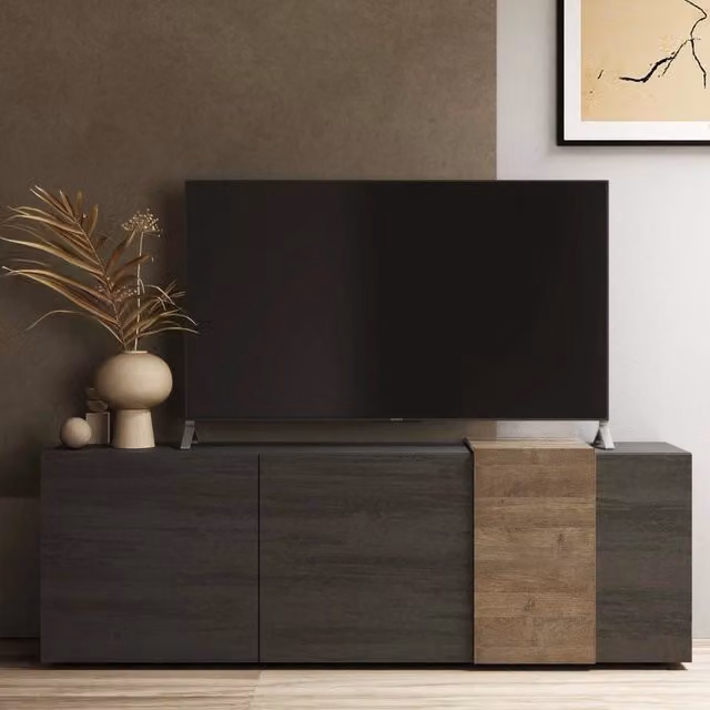 Mobile porta TV Sidr DMORA, Credenza da soggiorno moderna in legno e metallo, Ardesia e Noce, L: 181 cm, P: 44 cm, H: 59 cm