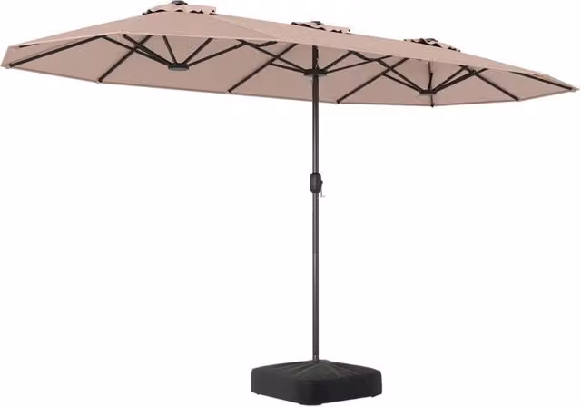 Ombrellone da esterno rettangolare con maniglia a manovella scorrevole 12 stecche resistenti e 2 sacchi di sabbia, Ombrellone doppio da giardino Marrone