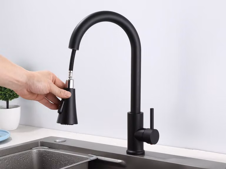 Rubinetto da cucina a 360°, miscelatore per lavello, nero, GMF803, 39 cm