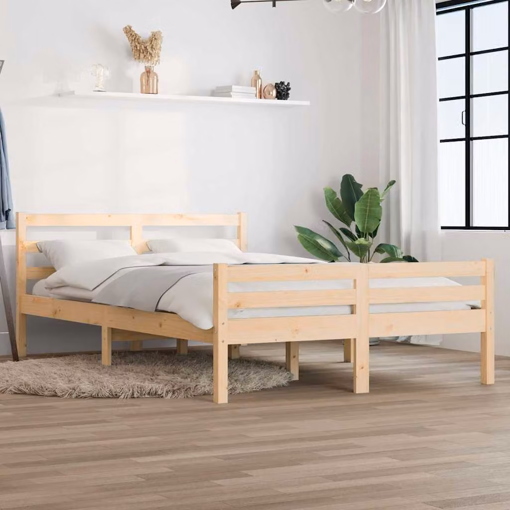 vidaXL Giroletto in legno di pino massello con doghe fisse, L/P/H: 205.5 x 160 x 69.5 cm