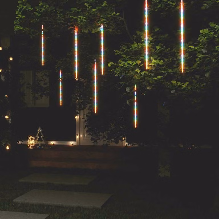 vidaXL Set di 8 Luci Meteoriche RGB Multicolore con 288 LED, Lunghezza: 50 cm, per Interni ed Esterni