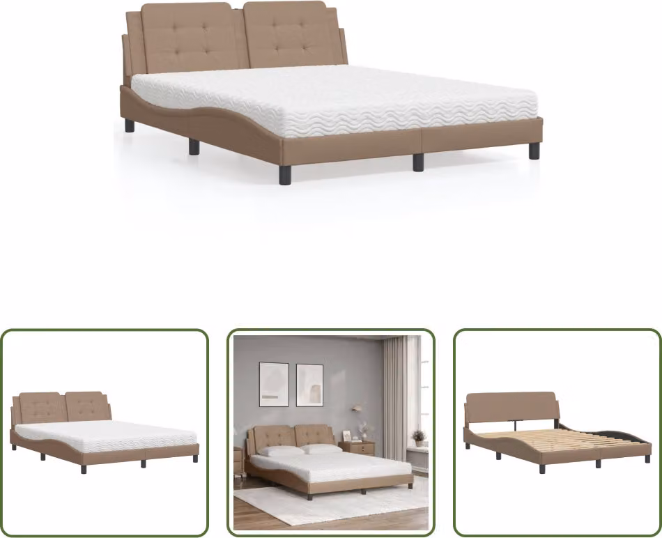 The Living Store Letto con materasso cappuccino-marrone 160x200 cm in ecopelle