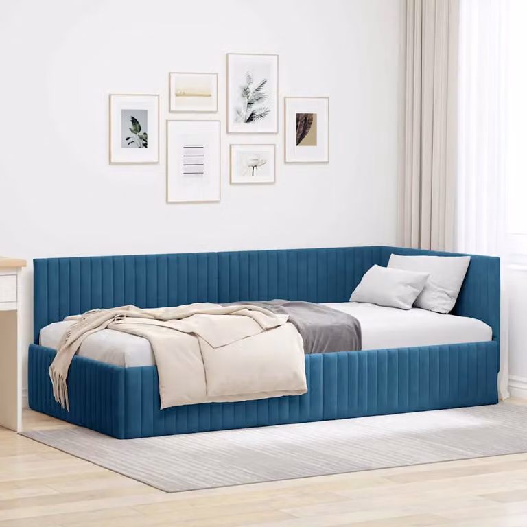 vidaXL Cornice del letto ad angolo asimmetrica in velluto blu, L/P/H: 200 x 100 x 72 cm