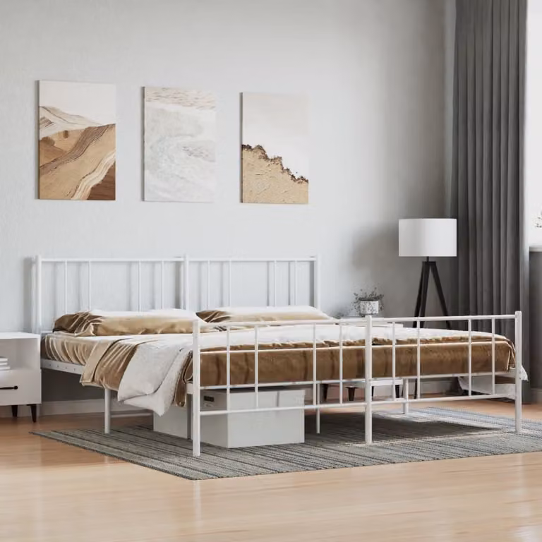 The Living Store Struttura letto con testiera e pediera in metallo bianco 200x200 cm