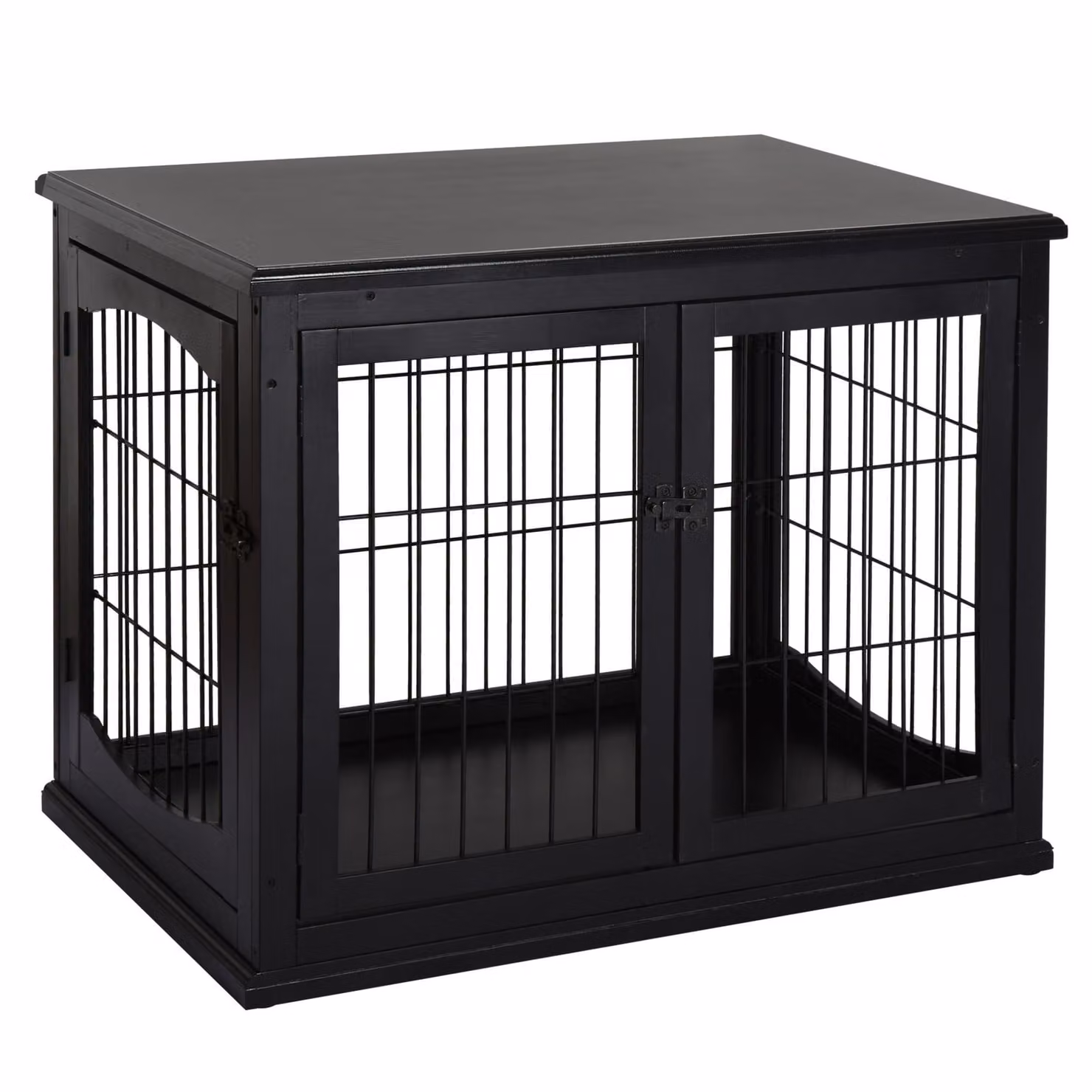 Cuccia per cani Moonbite con ripiano, dimensioni 58,5 x 81 x 66 cm, gabbia per cani con due porte e finestre, portata massima 30 kg, adatta a cani fino a 20 kg, realizzata in pannello MDF e metallo, colore nero
