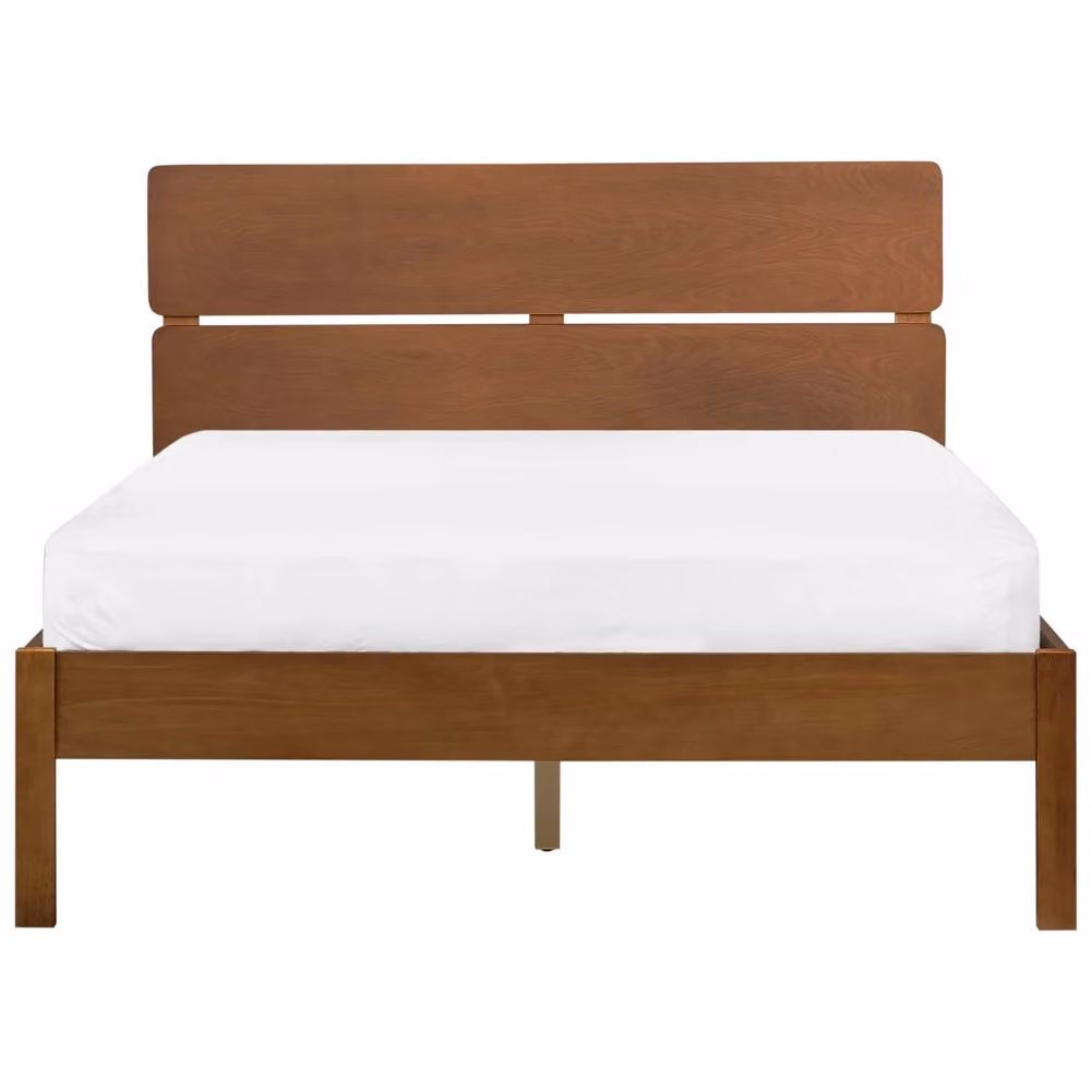 Letto matrimoniale BELIANI in legno di gomma oliato marrone stile rustico L: 140 cm, P: 205 cm, H: 101 cm con doghe fisse – 2