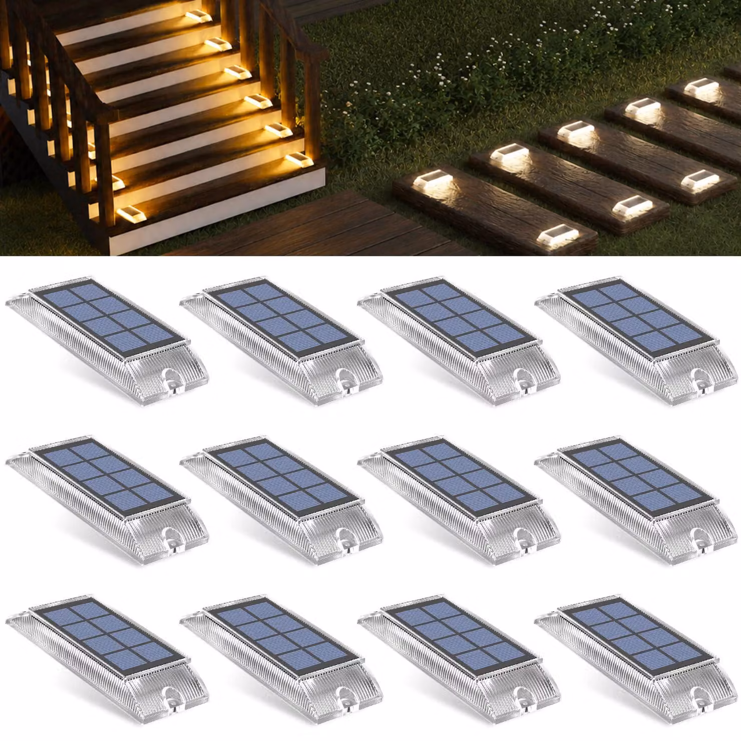 Lampade da giardino solari, confezione da 12, 2-in-1, luce bianca fredda/calda, grado di protezione IP66