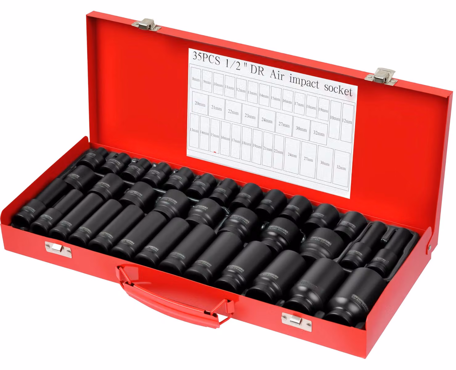 Set di bussole per avvitatore a percussione, 1/2 di pollice, 35 pezzi, a 6 punte, da 8 a 32 mm, per auto