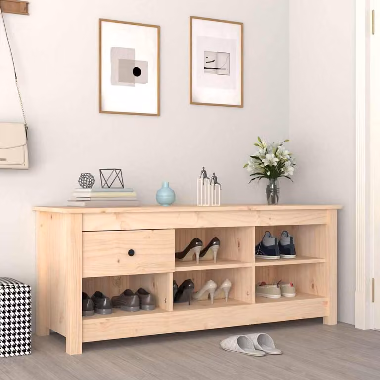 Scarpiera vidaXL in legno di pino rustico, marrone e beige, L: 110 cm, P: 38 cm, H: 45,5 cm