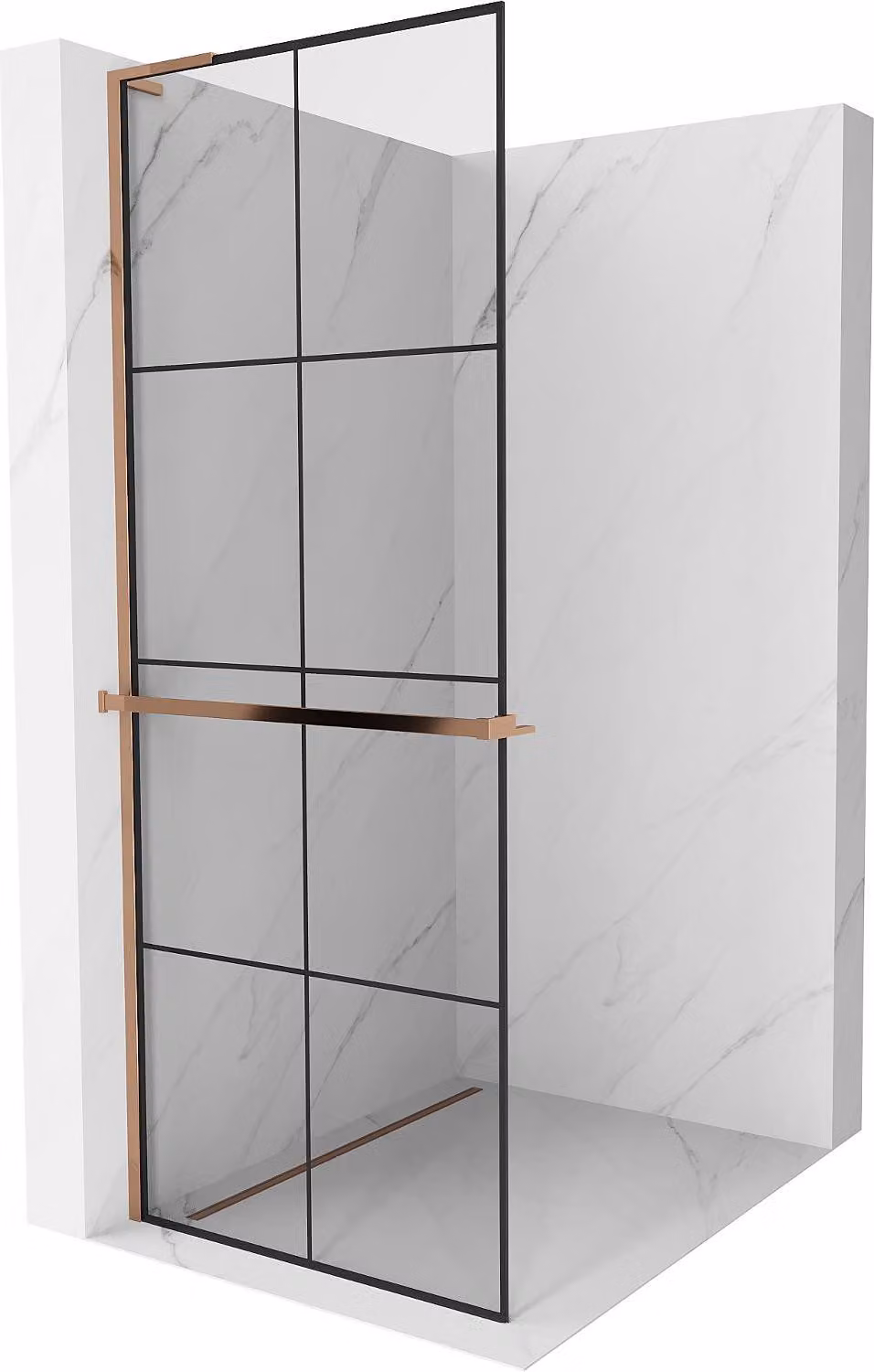 Mexen Kioto+ L pannello doccia con mensola Walk-in 80 x 200 cm, griglia nera, oro rosa - 800-080-123-60-77