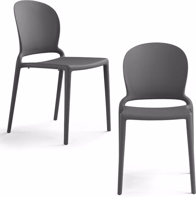 Set di 2 sedie impilabili JASMINE Redokasa in polipropilene colore grigio cemento opaco, design moderno resistente ai raggi UV per cucina, giardino o sala da pranzo