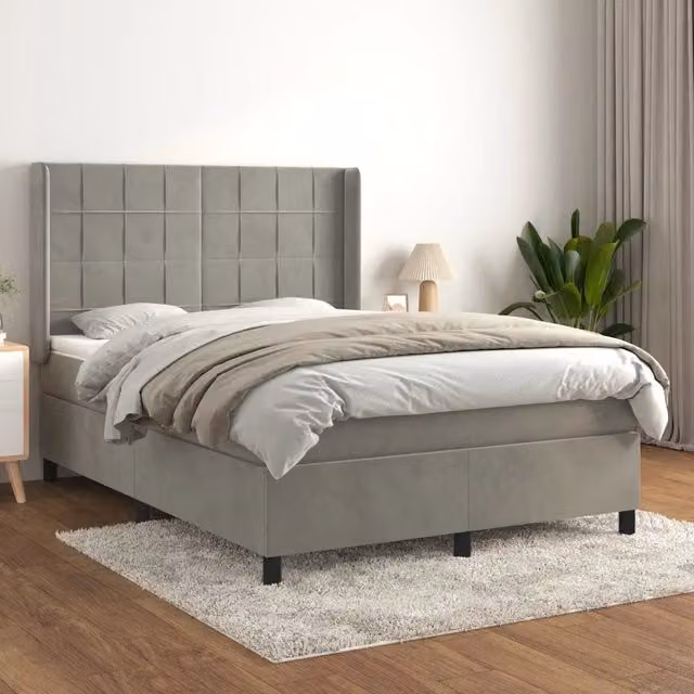 Letto a molle con materasso ibrido vidaXL in velluto grigio e bianco L/P/H: 193 x 147 x 128 cm – 1