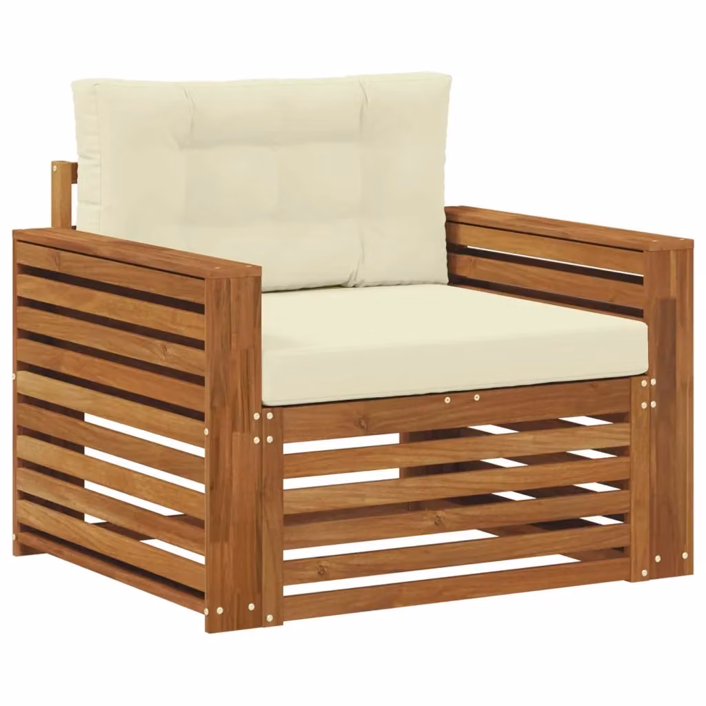 Divano da esterno moderno vidaXL in legno di acacia massello con cuscini beige e bianchi – 2
