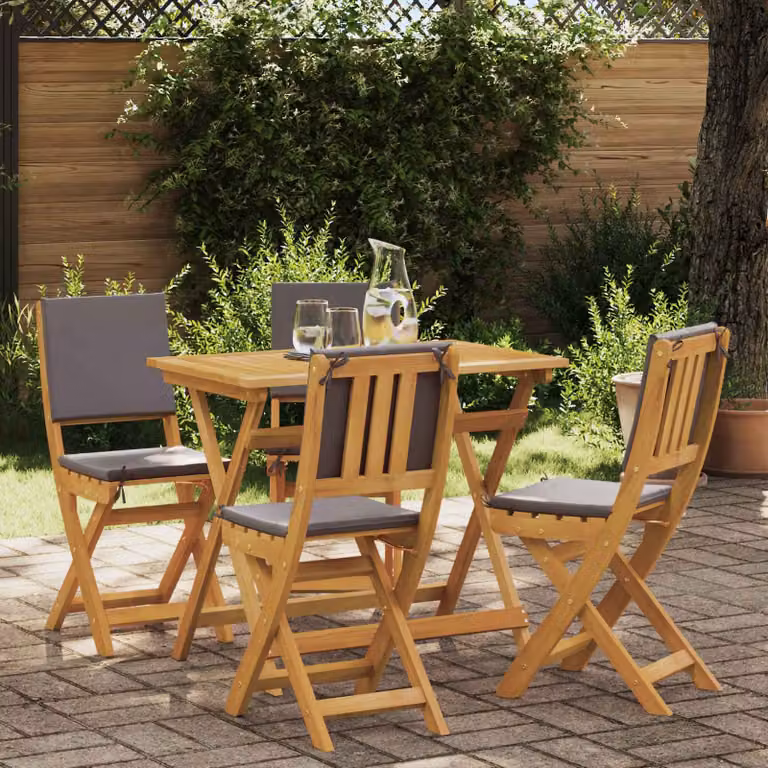 Set di 4 sedie da giardino vidaXL in legno di acacia oliato grigio e marrone con cuscini inclusi