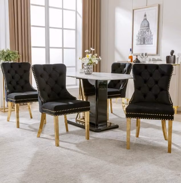 Sedia da pranzo 50,5x45x95 cm nera in velluto con anello posteriore