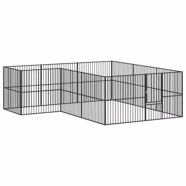 Box per Cani con 12 Pannelli in Acciaio Zincato Nero DESIGN IN CFW6589690 – 1