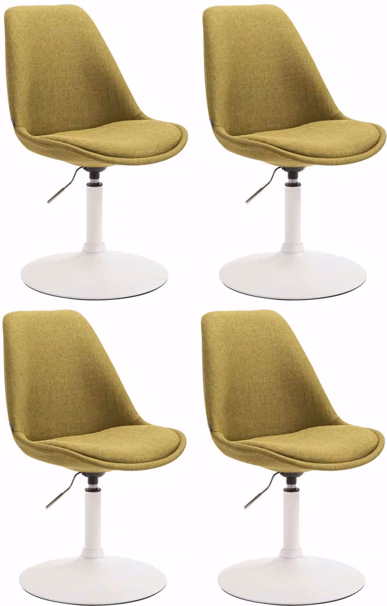 Set di 4 sedie da pranzo Maverick, rivestite in tessuto, girevoli e con schienale regolabile in altezza, colore verde, struttura bianca