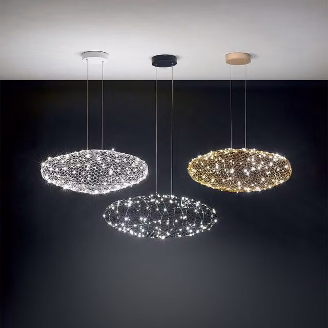 Lampada a sospensione ovale Fabas Sumter LED dimmabile con altezza regolabile in metallo nero e multicolore