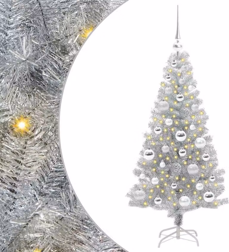 Albero di Natale con 150 LED con supporto Argento 120 cm PET