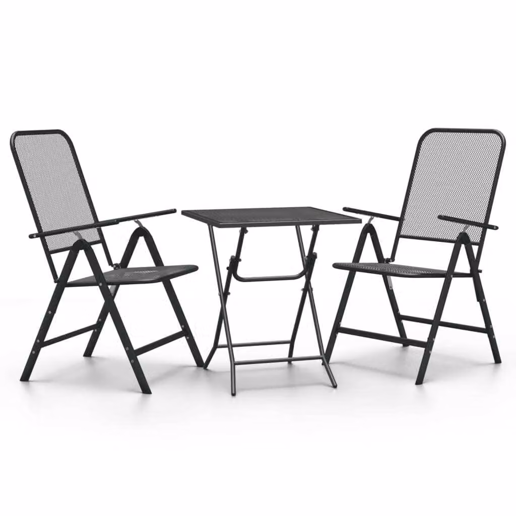 Set da Pranzo per Giardino 3pz Rete Metallica Espansa Antracite