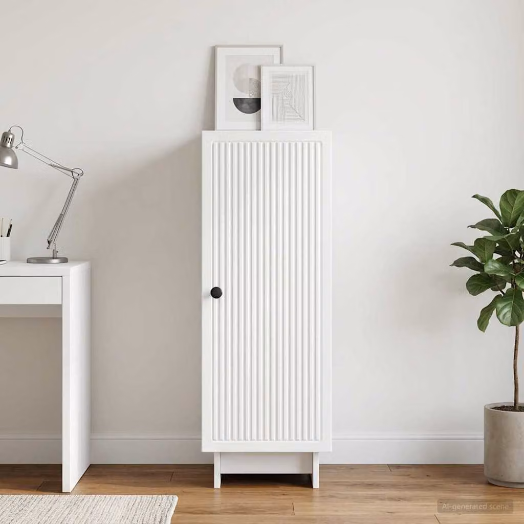 Credenza moderna vidaXL in legno ingegnerizzato e metallo, Bianco, L: 33 cm, P: 34,5 cm, H: 90 cm