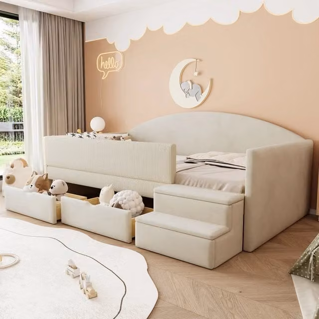 letto imbottito velluto beige 90 x 190 cm