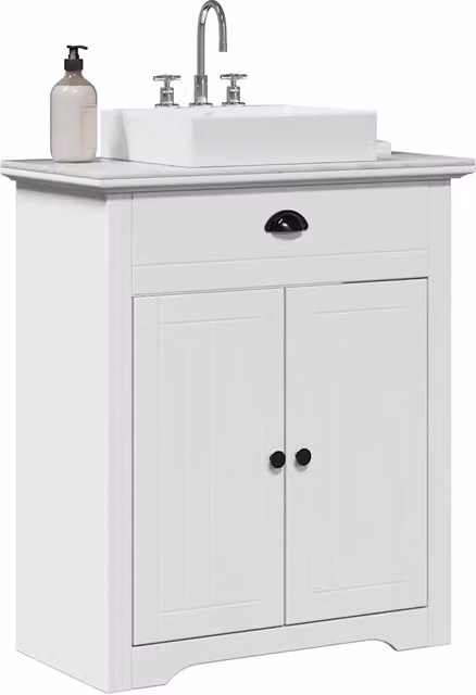 Mobile Lavabo da Bagno Sospeso vidaXL in Legno di Pino Bianco con Ante a Battente in Stile Retro L: 70 cm, P: 35 cm, H: 80 cm
