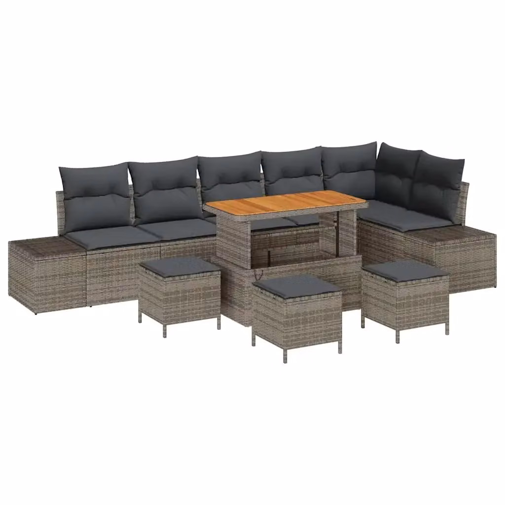 Set Divano da Giardino vidaXL 10 Pezzi a Forma di L con Tavolino e Cuscini Grigio – 2