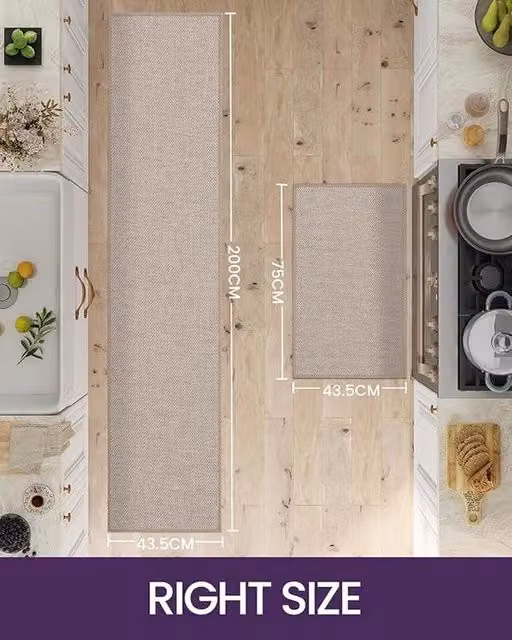 Set di 2 tappeti antiscivolo lavabili per cucina, terrazzo e soggiorno, beige, L/P: 43,5 x 75 cm e 43,5 x 200 cm