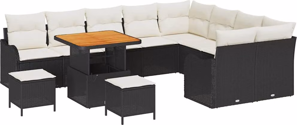 Set Divano da Giardino con cuscino 12 pcs Nero polyrattan