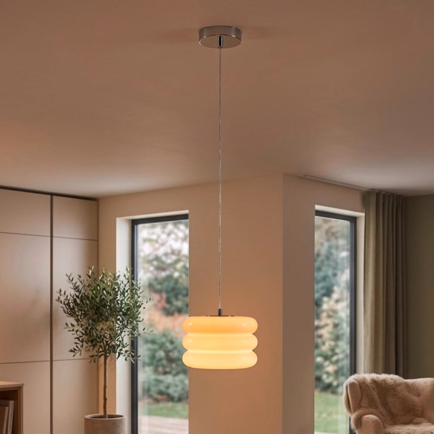 EGLO Lampada a sospensione Tortora, dimmerabile, Bianco / Opale, Soggiorno / Sala da pranzo, Vetro, Giovanile, Lampada a sospensione