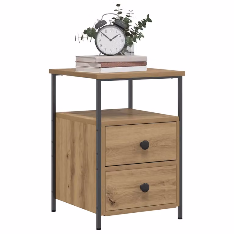 Comodino moderno vidaXL in legno multistrato color rovere, sospeso a parete, L: 34 cm, P: 35,5 cm, H: 50 cm