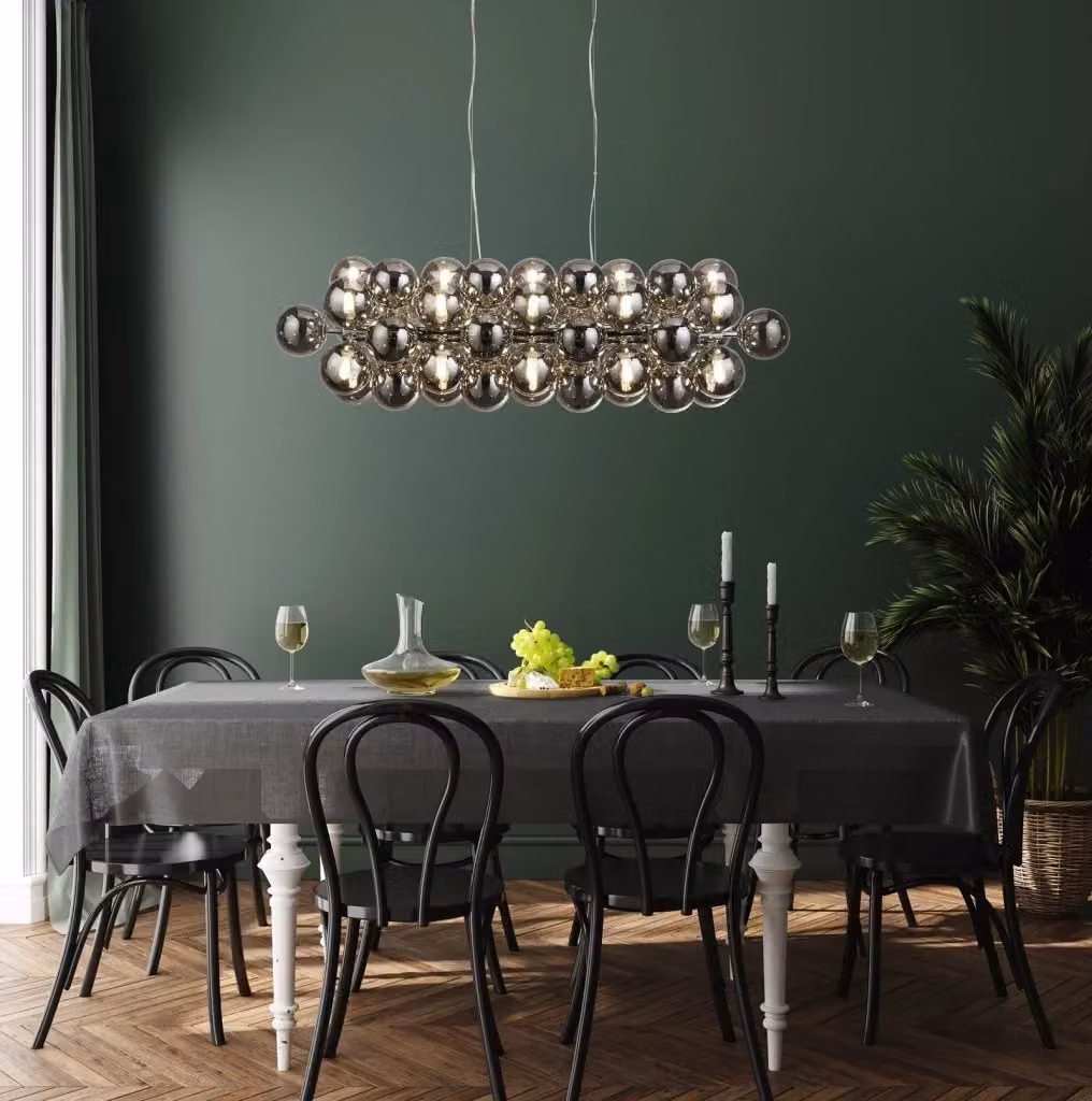 Lampadario a sospensione contemporaneo SEARCHLIGHT in acciaio cromato e vetro trasparente con 25 luci G9 – 2