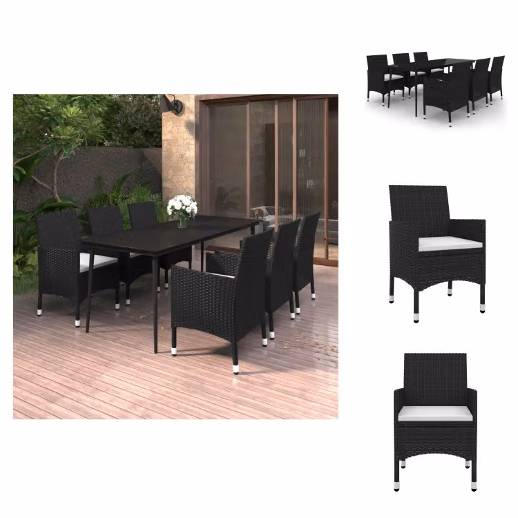 vidaXL Set da pranzo da giardino 7 pezzi con cuscini in polirattan e vetro - Set di mobili da giardino