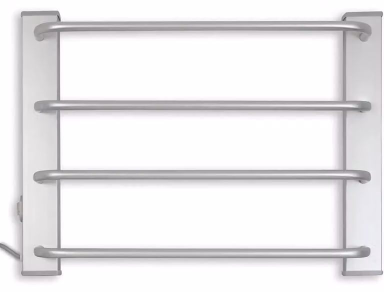 Asciugamani elettrico da parete, potenza 60 W, dotato di 4 barre in alluminio spazzolato