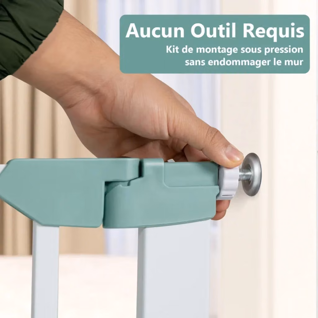 Barriera di sicurezza estensibile in metallo bianco con apertura bidirezionale e doppia chiusura per porte e scale, L: 80-120 cm, H: 76 cm – 2
