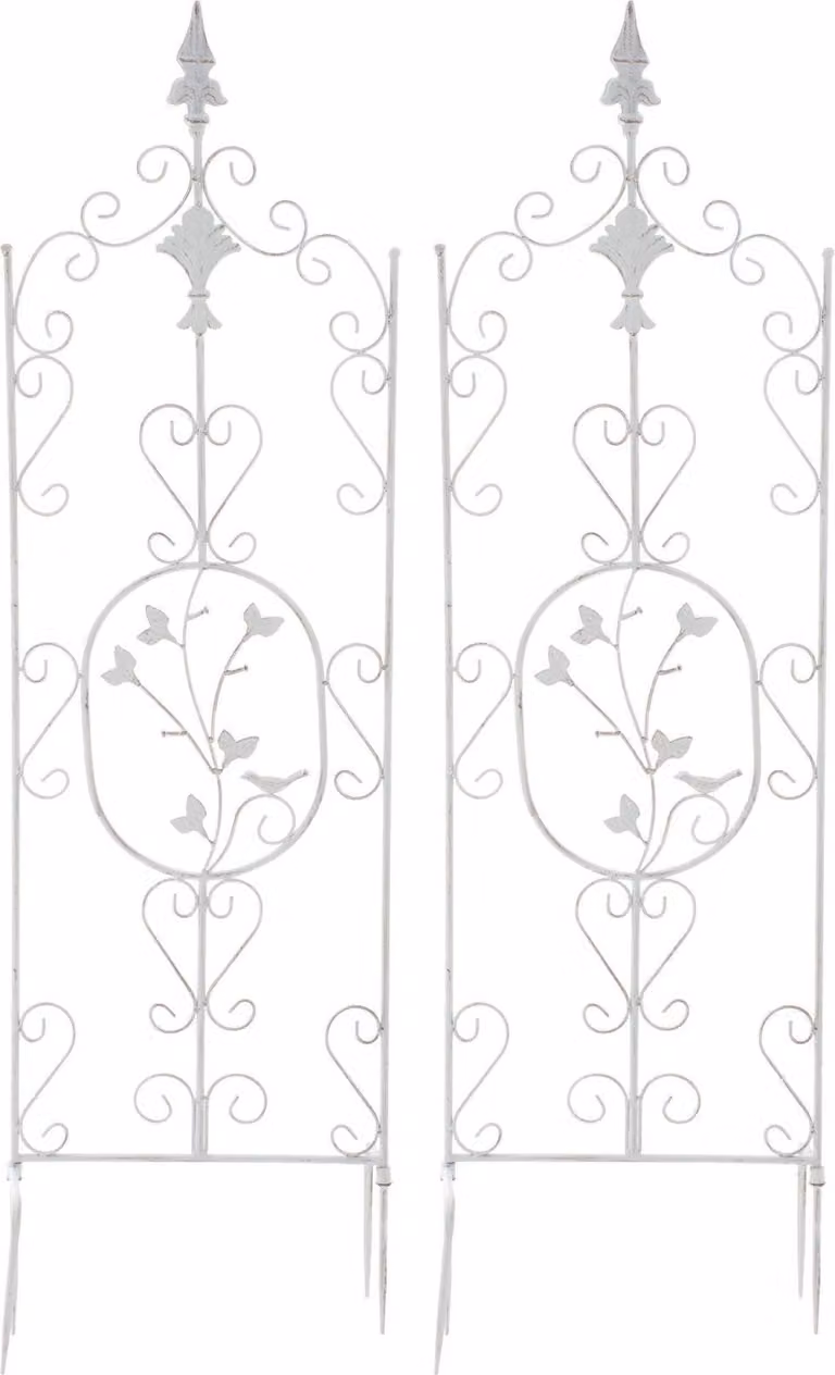 set di 2 strutture per arrampicata - obelisco da giardino - ferro lavorato a mano - patina antica | colore: bianco antico